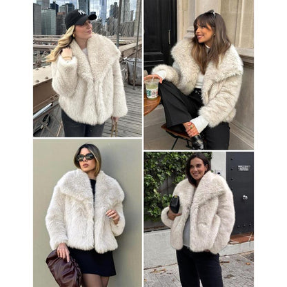 Elevate Your Winter Wardrobe with the Buenoble Women's Brown Faux Fur Coat - Chic, Warm, and Stylish Short Jacket with Fluffy Collar and Pockets