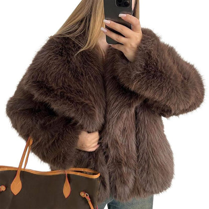 Elevate Your Winter Wardrobe with the Buenoble Women's Brown Faux Fur Coat - Chic, Warm, and Stylish Short Jacket with Fluffy Collar and Pockets
